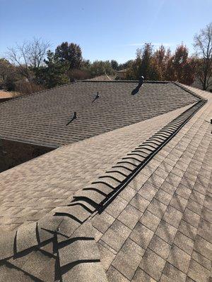 New GAF 30 yr Weathered Wood roof w/ ridge vent added