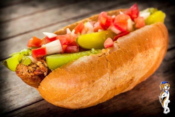 Twisted Kajun: Smoked Boudin, Brown Mustard, Pickles, Relish & Pico de Gallo on a French Hoagie