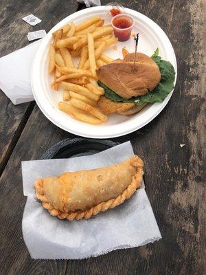 Beef Empanada and milanesa sandwich