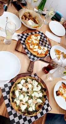 The shrimp pesto pizza and the classic vodka pizza.