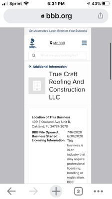 True Craft Roofing & Construction opened on 6/30/20, just one day after Trusted Development Group was suspended on 6/29/20. Same address.