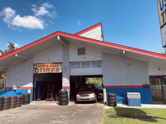 Front of the building and garage