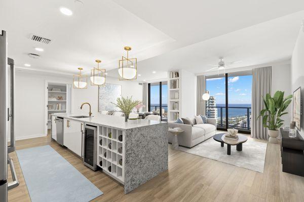 Penthouse kitchen with island for entertaining