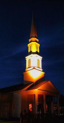 And this is the steeple at First Congregational UCC Church with lighting provided by Reel Men Rentals!