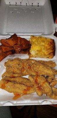 Fried Whiting Platter with macaroni and cheese and yams. 4 Big pieces