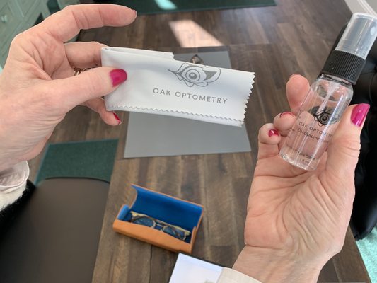 They even gave eye glasses cleaner! How cute they say Oak Optometry on it!