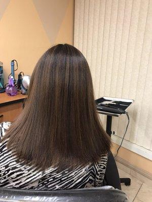 HIGHLIGHTS on DARK HAIR and BRAZILIAN BLOWOUT SMOOTHING TREATMENT