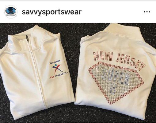 Rhinestone team jackets made for The New Jersey Gymnastics team