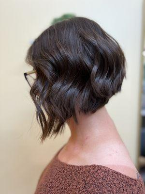 Curly angled bob performed by Devon