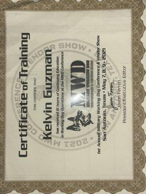 Certificate for Continuing Education from the MWD conference .