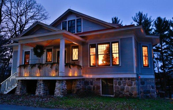 The Lindbergh house at Christmas.