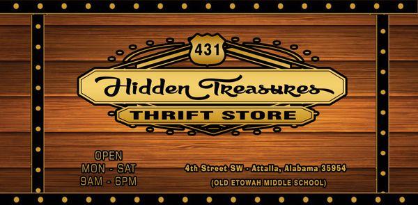 Hidden Treasures Thrift Store located on 429 4th Street SW in Attalla, Alabama (formerly Etowah Middle School).