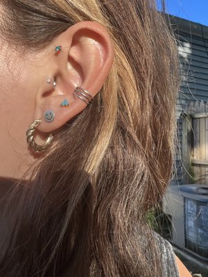 just had my forward helix and tragus jewelry changed!! pieces recommended by Jen:)