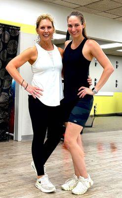 Pictured:  Instructor Sheryl with Owner, Hallie.  They are always there to help with your fitness journey!