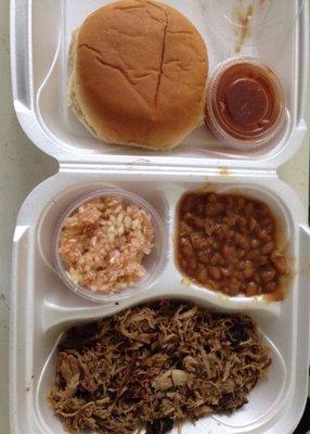 Boy Scout "best in the galaxy" bbq: pulled pork, baked beans, bbq slaw, and roll.