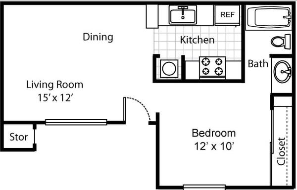 ASHE  -  1 Bed * 1 Bath  *  430 Sq.Ft.