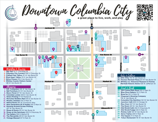 Columbia City Connect created a map of the downtown to market the commercial district assets to customers, local citizens, and visitors.