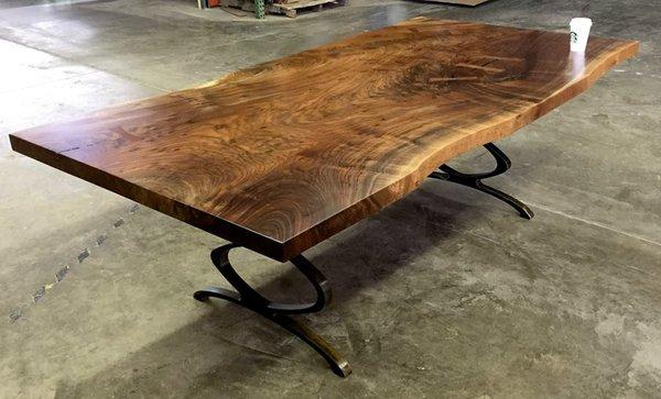 claro walnut dining table with metal infinity legs