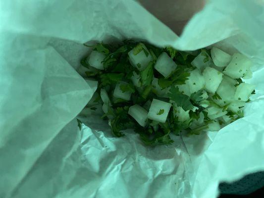 They gave my friend onion and cilantro in a paper bag. This place has no standard this is just gross