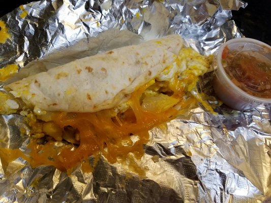 Best breakfast taco for me with the salsa! potato egg and cheese,  they have options for bacon,  ham and sausage