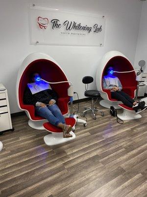 Come sit in our Whitening Pods and get your teeth whiten. You will never feel like your at the dentist here at The Whitening Lab