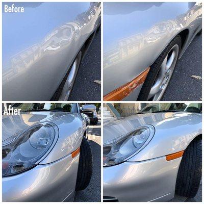 Customer's Porsche 911 with fender damage - fixed and ready to go