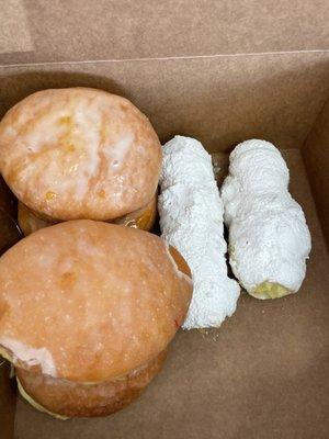 Guava donut, mango donut, Bavarian cream horns