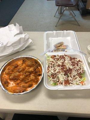 Buffalo wings and chef salad! Anti pasta is WAY better.