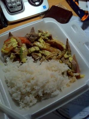 Lomo Saltado with (still not enough) Aji!  They didn't provide enough rice, so pictured is the rice i added on.