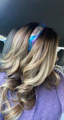 Hair color/highlights touchup and style