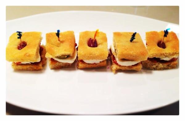 Mini Focaccia Sandwiches with Sun-Dried Tomatoes, Fresh Mozzarella & Pesto