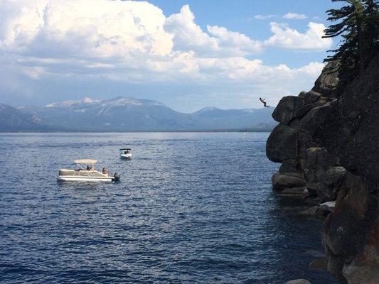 Jumping off the big rock at DL Bliss!  Its so much easier to access this spot by boat, than to hike in