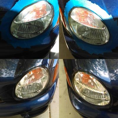 Before & after pictures of professionally done headlight restoration.