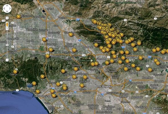 Here is a map of the current PHAT Energy installations in the Northern Los Angeles area.