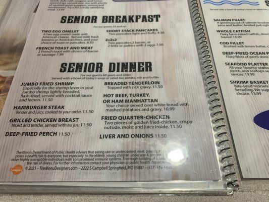 Senior section of large menu.