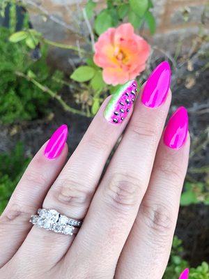 Watermelon Nail Art on Dipping Powder Manicure