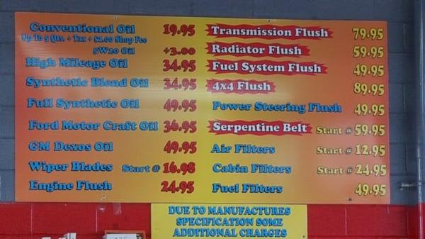 More prices of services