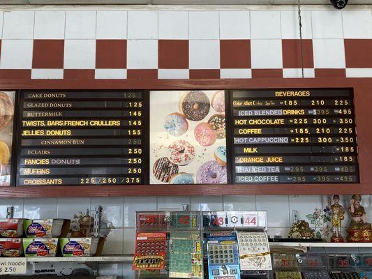 Donuts and beverages menu