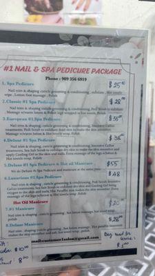 Nail & Spa Pedicure Package cost as of September 2023