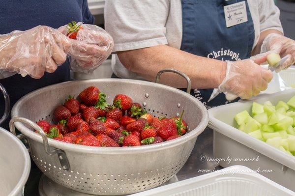 Fresh Strawberries being prepared.