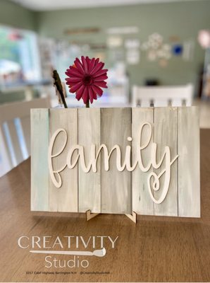 Family sign available pre-finished or as a DIY kit.