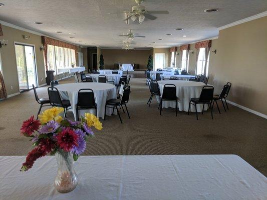 Inside the clubhouse. Second level. Looks like some sort of banquet space.