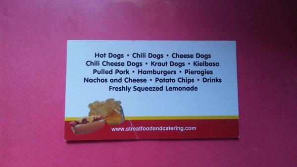 Business card with what they have to offer