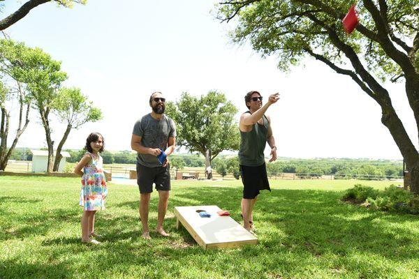 Tossing bean bags.