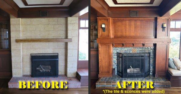 Ken did a phenomenal job building a wood façade over the original fireplace.