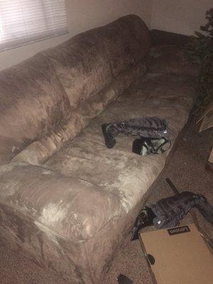 Couch that was left here about a month. Looked like this upon my return. Needless to say, it's ruined.