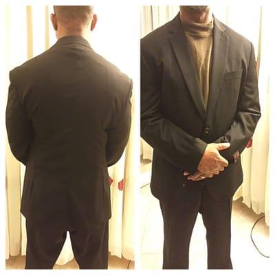 This suit was 2 sizes too big and now it is tailored to his style!