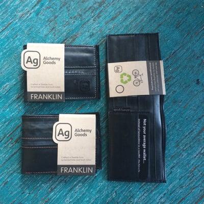 Handmade in Seattle, these wallets are made of recycled bicycle and truck inner tubes!!