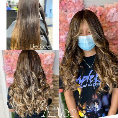 Balayage and face framing with a haircut done by Yali !