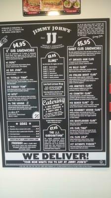 Every Jimmy Johns menu